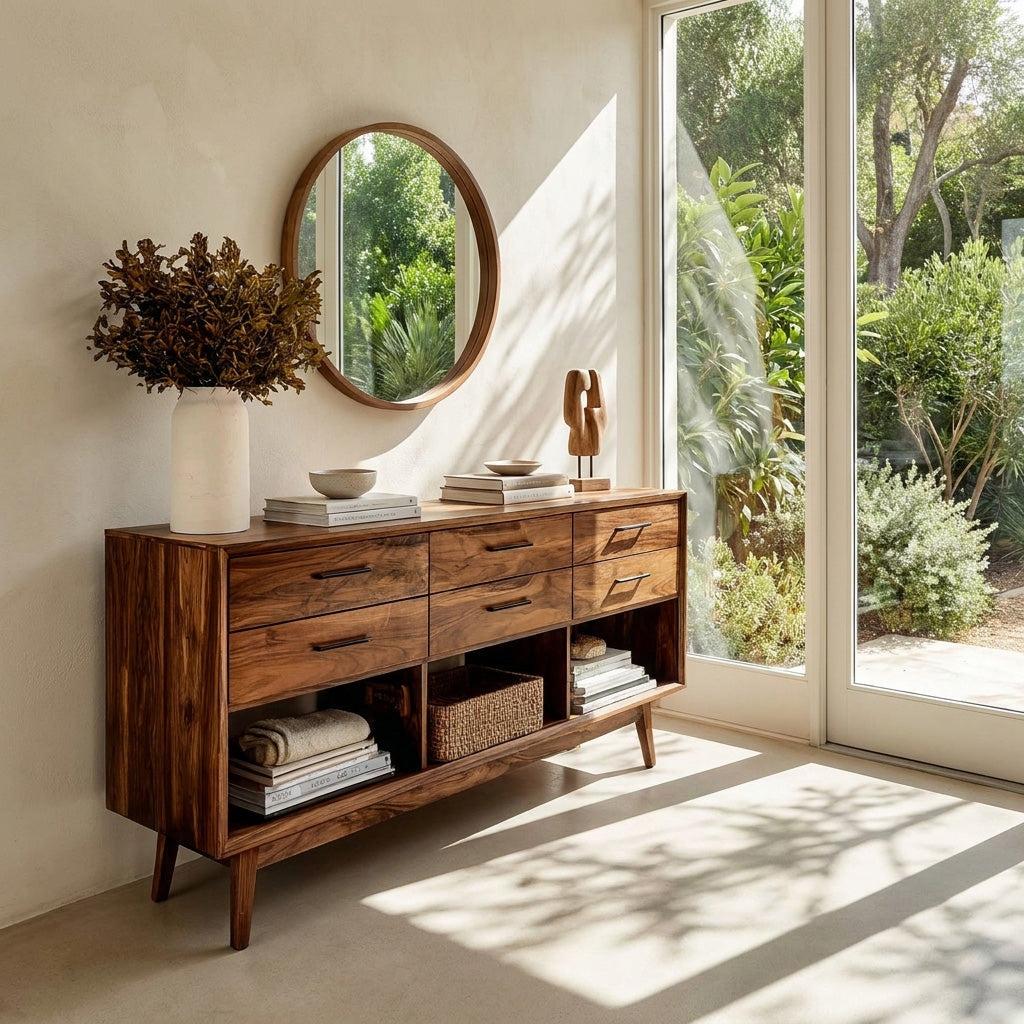 Modern Wooden Console Table with Open Shelf, Handcrafted Entryway Table for Hallway & Living Room Decor, Model