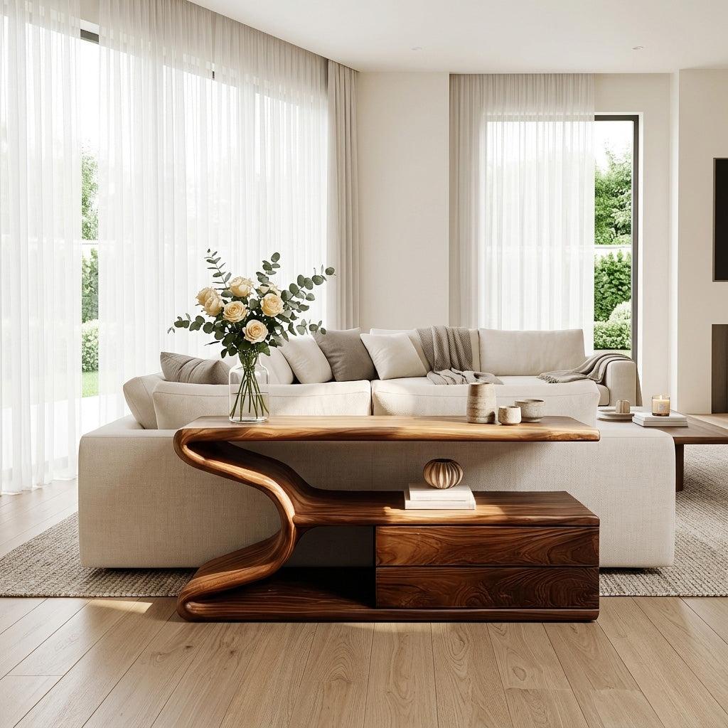 Modern Wooden Console Table with Storage, Handcrafted Statement Entryway Table for Living Room & Hallway, Model