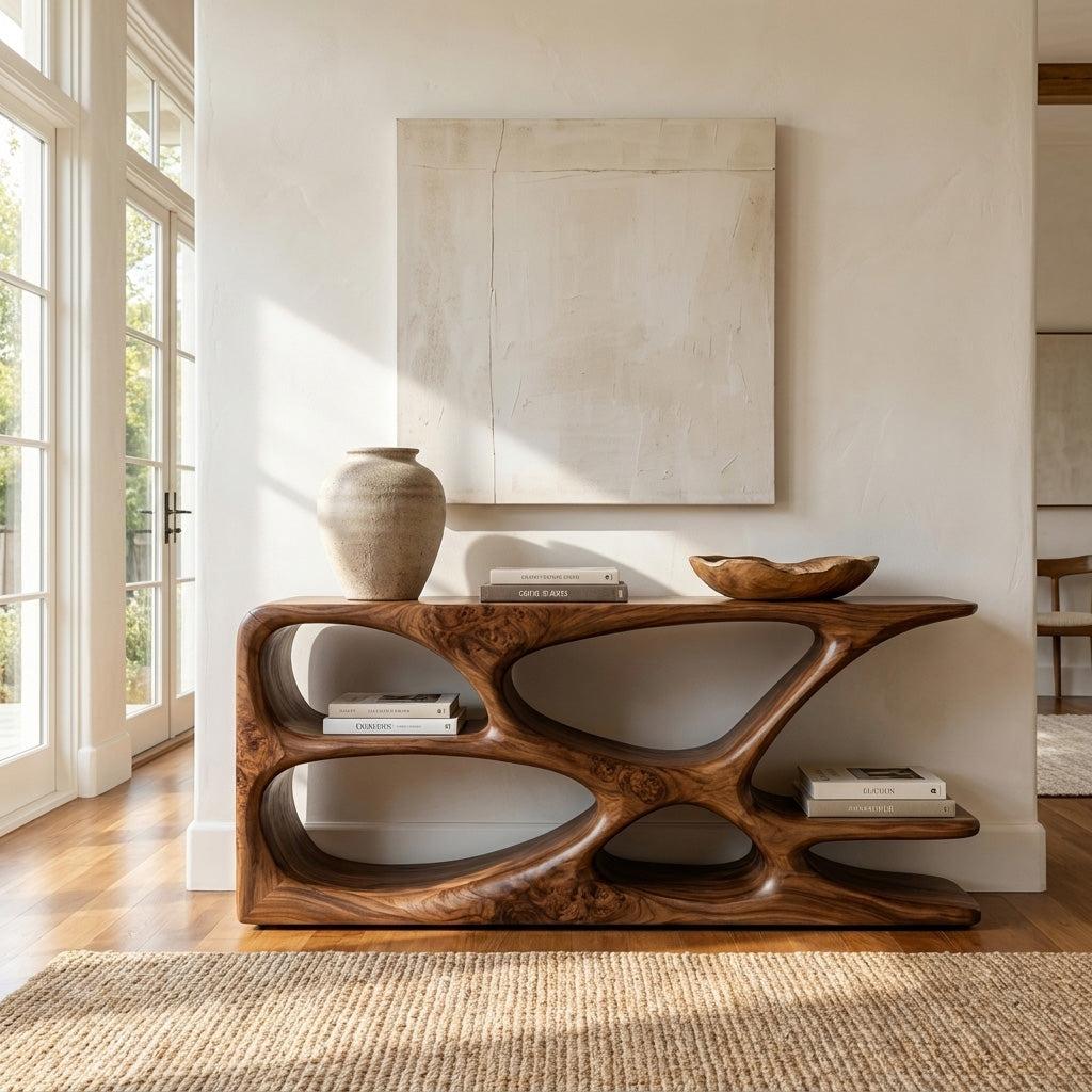 Minimalist Natural Wood Console Table, Handcrafted Entryway Sofa Table for Hallway & Living Room Interior, Model