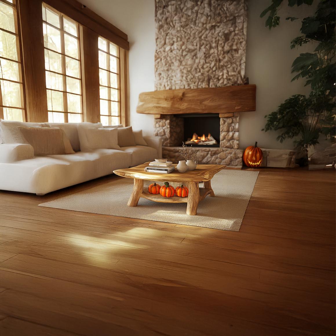 Rustic Natural Wood Coffee Table, Handcrafted Live Edge Tree Slab Centerpiece Table for Cozy Cabin Room, Living Room
