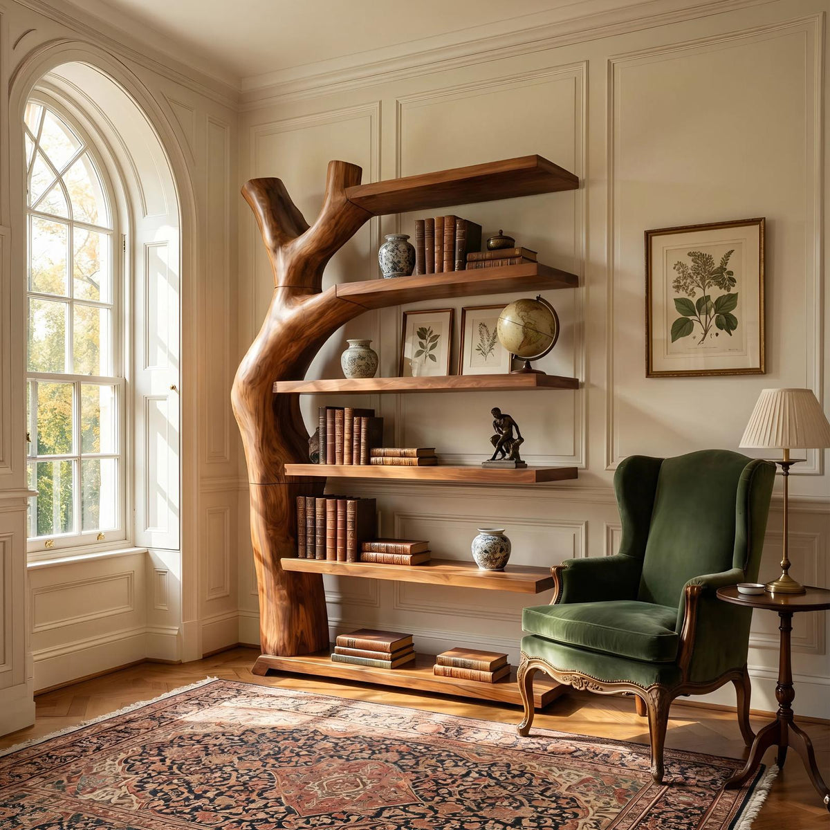 Modern Artistic Bookshelf, Unique Wood Display Organizer Unit, Books & Decorative Shelving for Living Room Office