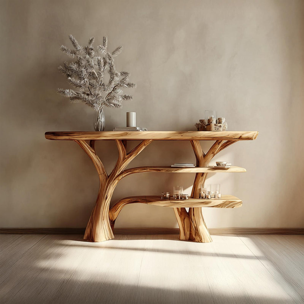 Rustic Tree Wood Console Table, Entryway & Living Room Handcrafted Solid Wood Accent Sofa Table, Model