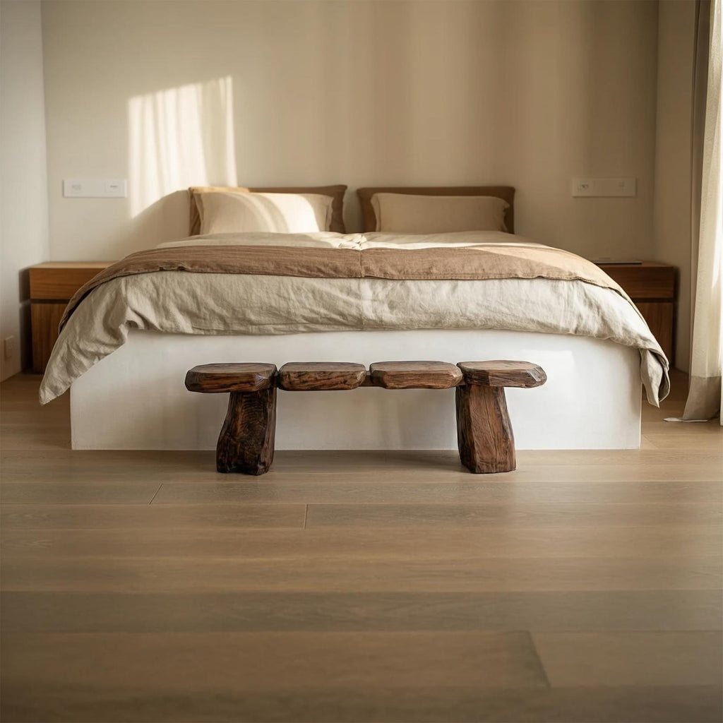 Mid-Century Solid Wood Accent Bench for Bedroom, Living Room & Entryway, Handcrafted Indoor Seat Furniture