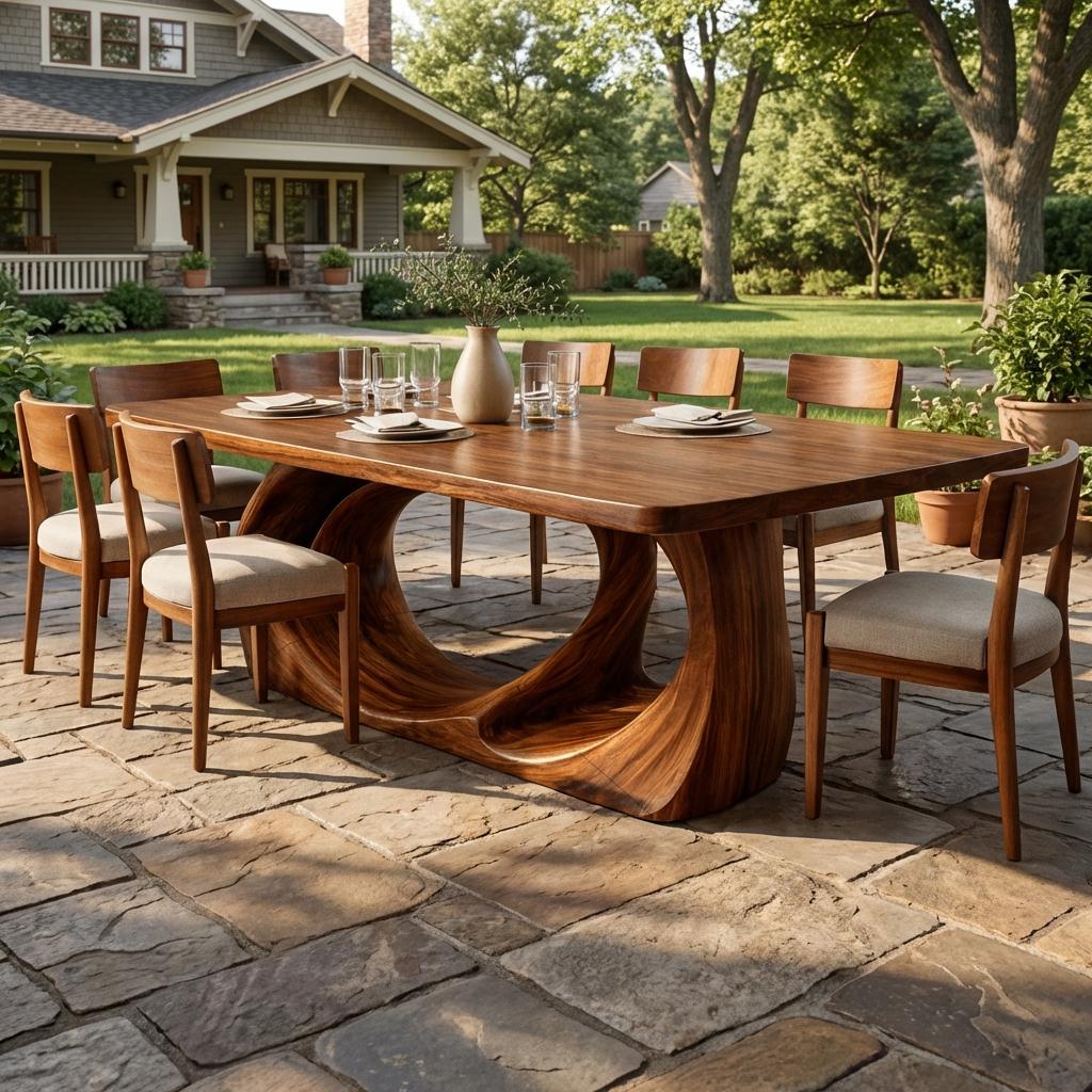 Spry Interior Wooden Dining Table with Artistic Base, Handcrafted Solid Wood Kitchen Dining Table for Dining Room, Model RTTHTTDN032