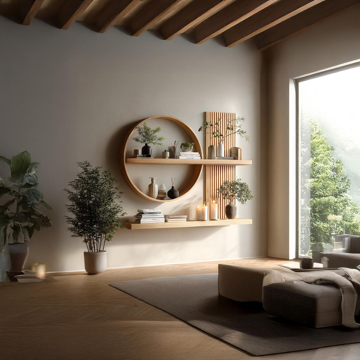 Scandinavian Japanese Wall Decor Shelf Living Room And Natural Room