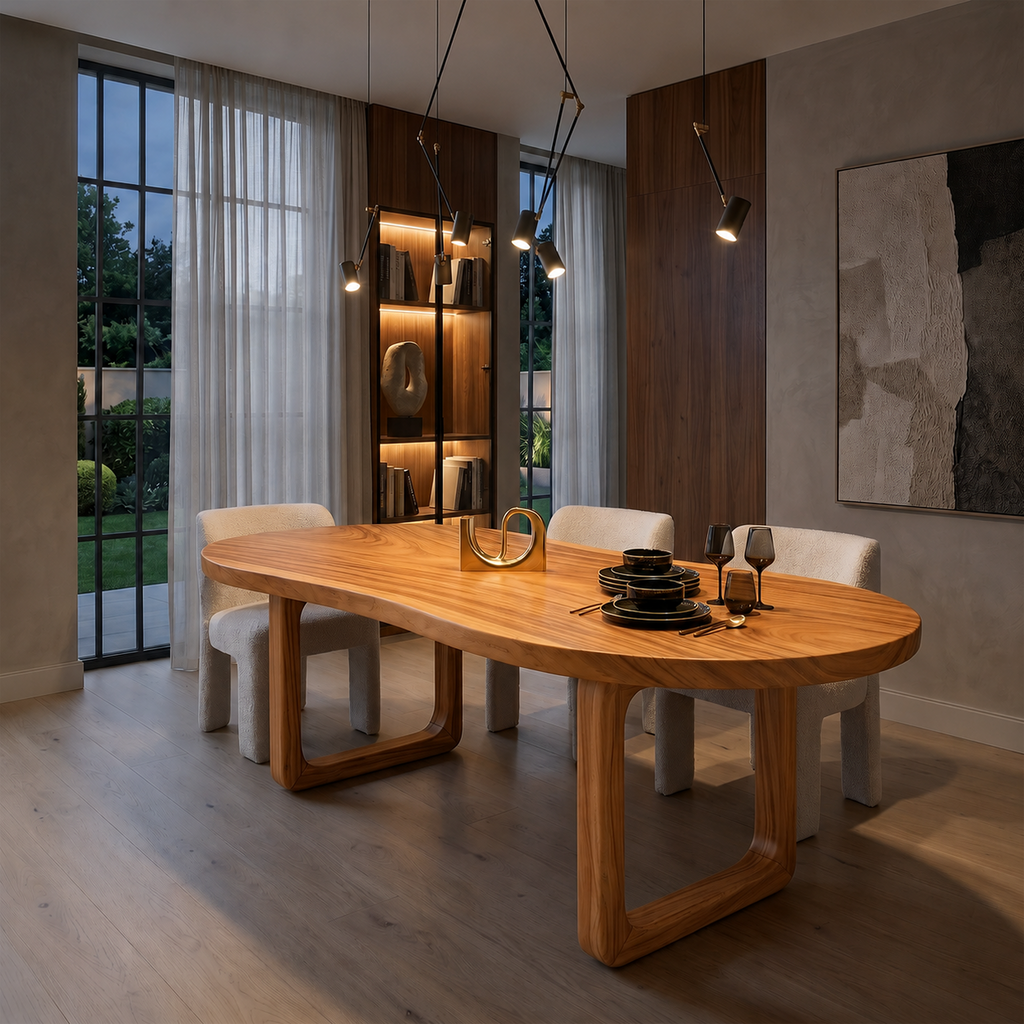 Tropical Oval Dining Table, Solid Wood Dining Room Table for Poolside Room and Sunny Dining Spaces