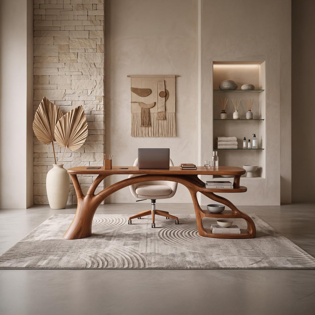 Rustic Curved Leg Writing Desk Home Office