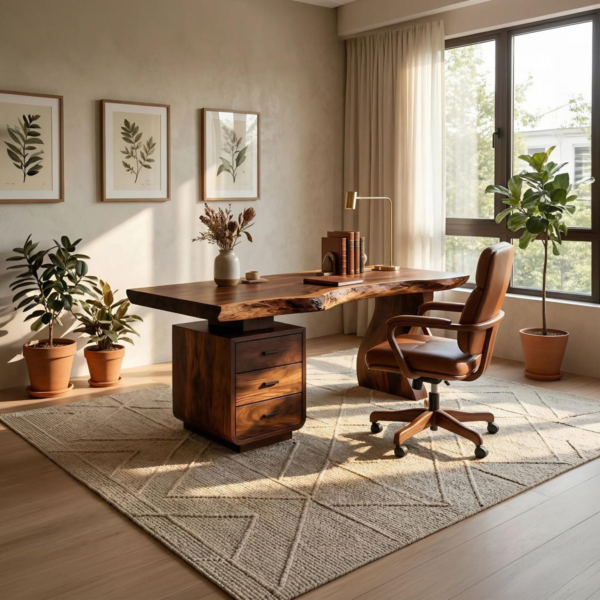 Contemporary Home Office Desk, Handcrafted Solid Wood Writing Computer Table for Artistic Living Room
