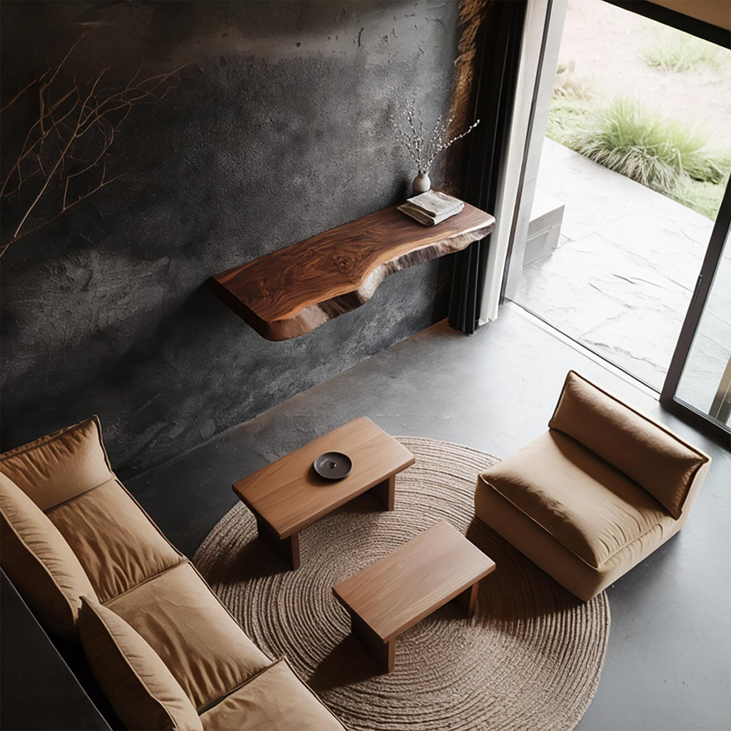Rustic Live Edge Solid Wood Floating Shelf, Wall Mounted Hardwood Display Ledge for Living Room & Foyer Interior