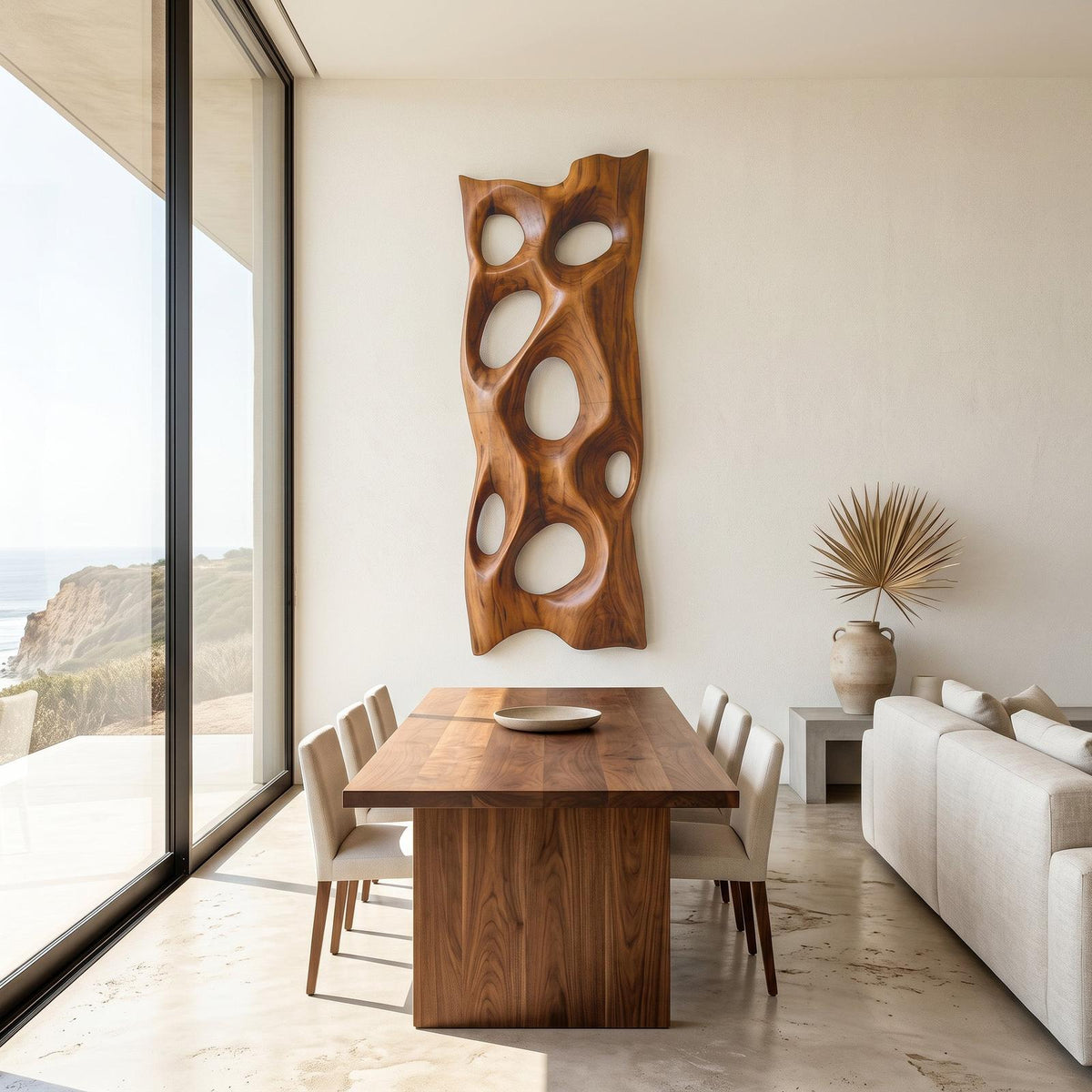 Contemporary Sculptural Wall Art, Abstract 3D Carved Wood Geometric Wall Sculpture Panel for Entryway & Lounge