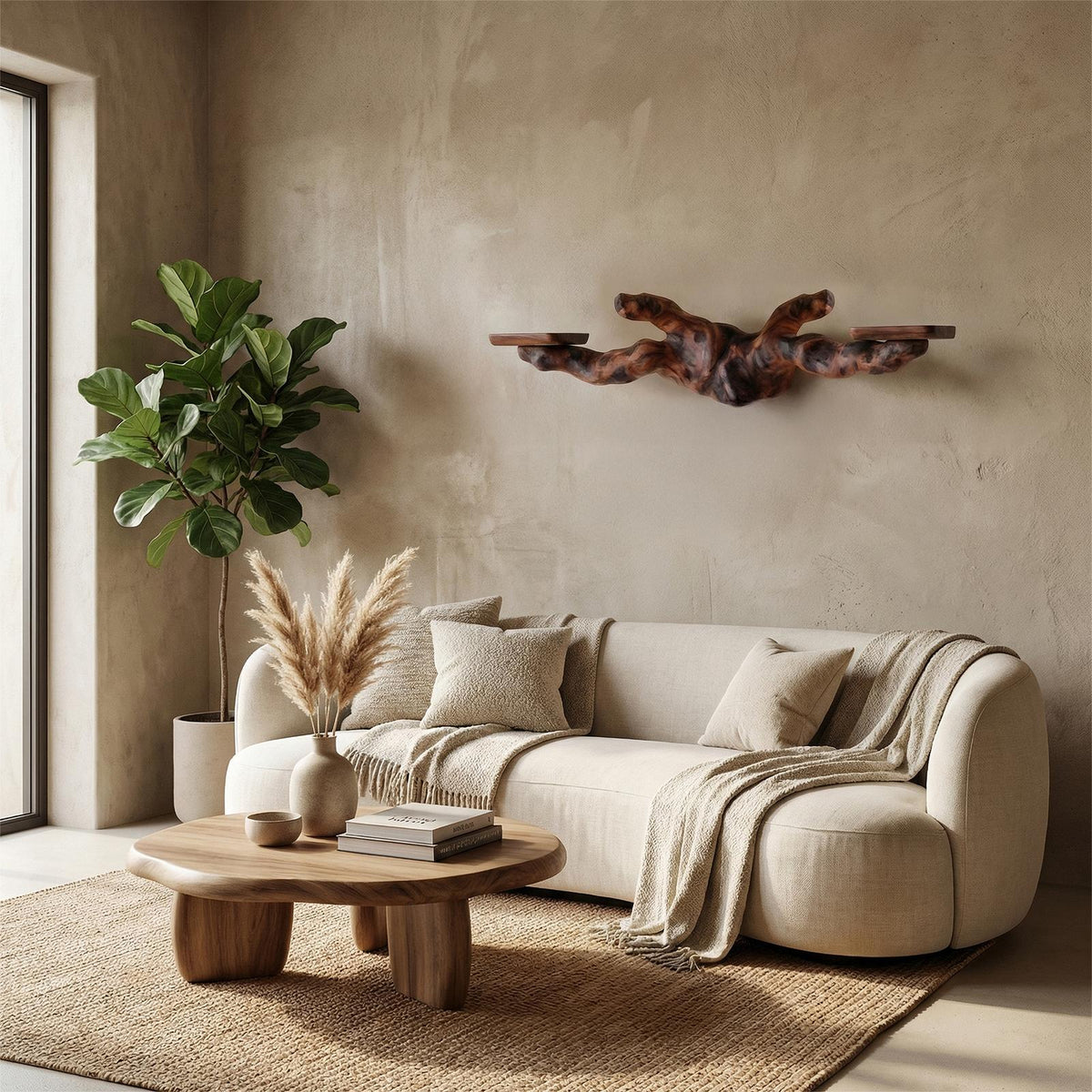 Rustic Floating Shelf, Solid Wood Wall Mounted Display Ledge for Living Room & Bedroom