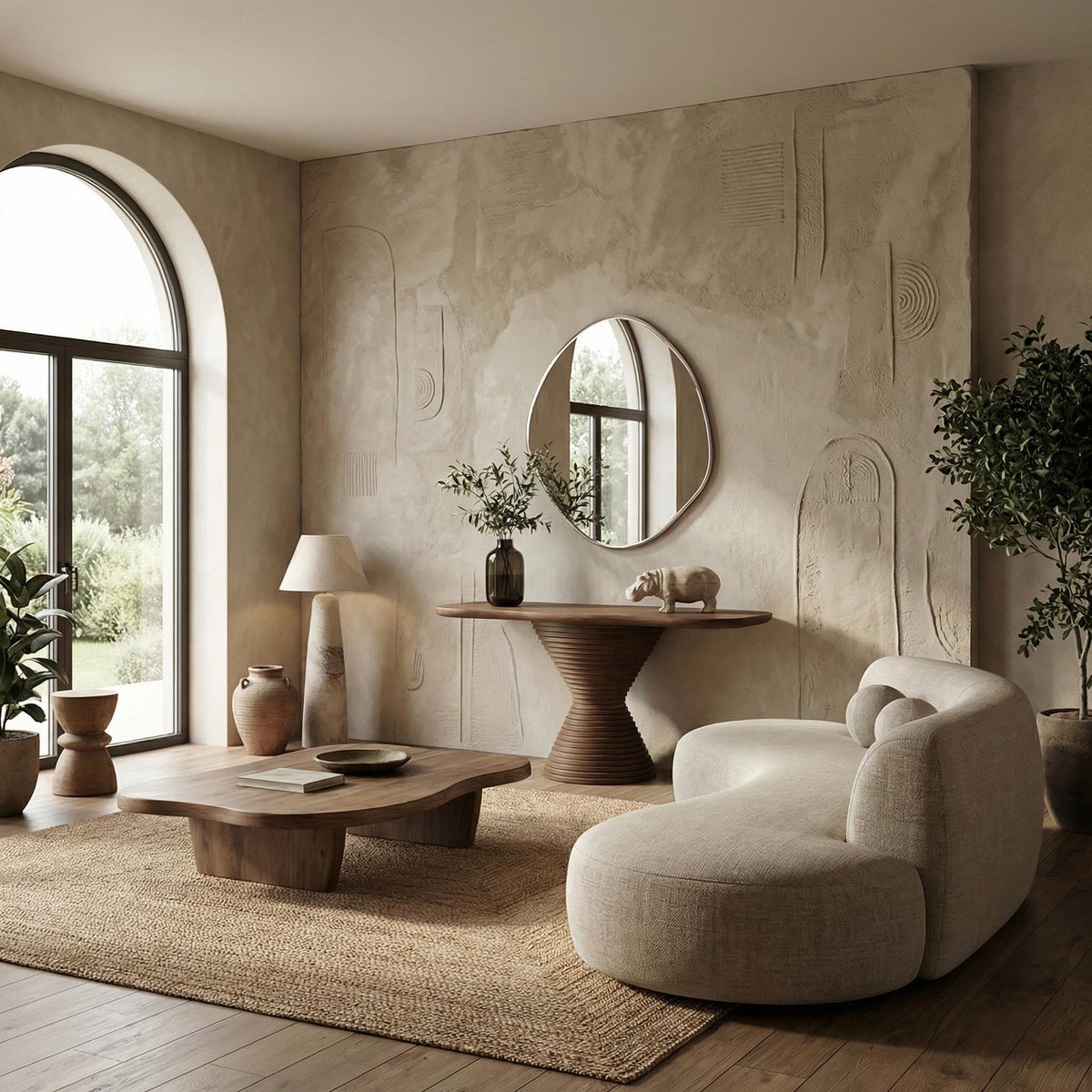 Modern Round Pedestal Console Table, Solid Wood Accent Sofa Table for Living Room & Foyer