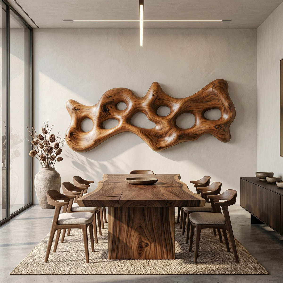 Spry Interior Organic Wood Wall Art Sculpture, Handcrafted Carved Abstract Geometric Wooden Wall Hanging Panel for Living Room Decor, SITHHNWA012