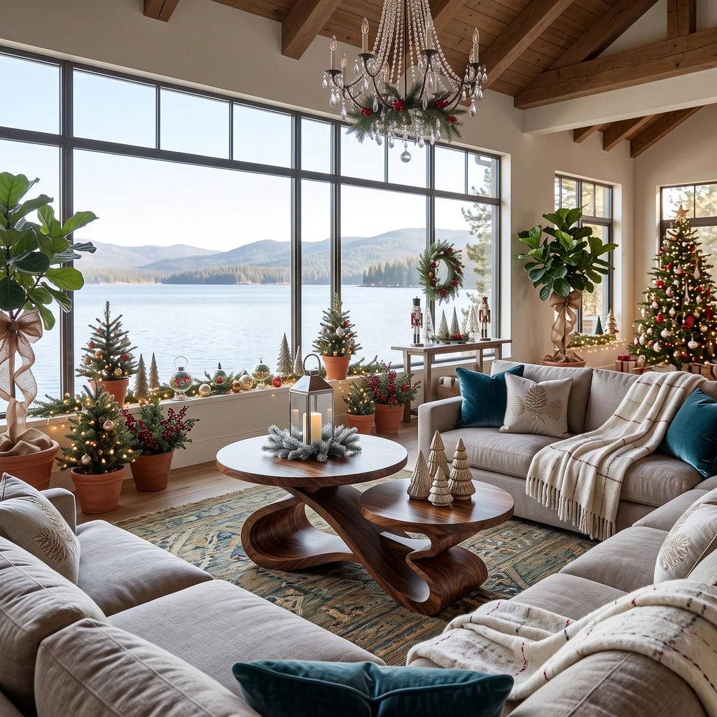 Rustic Christmas Round Coffee Table Holiday Sunroom