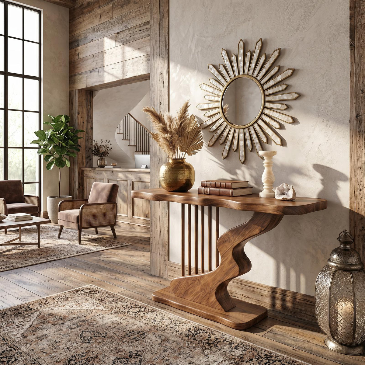 Bohemian Curved Base Console Table Cozy Entryway
