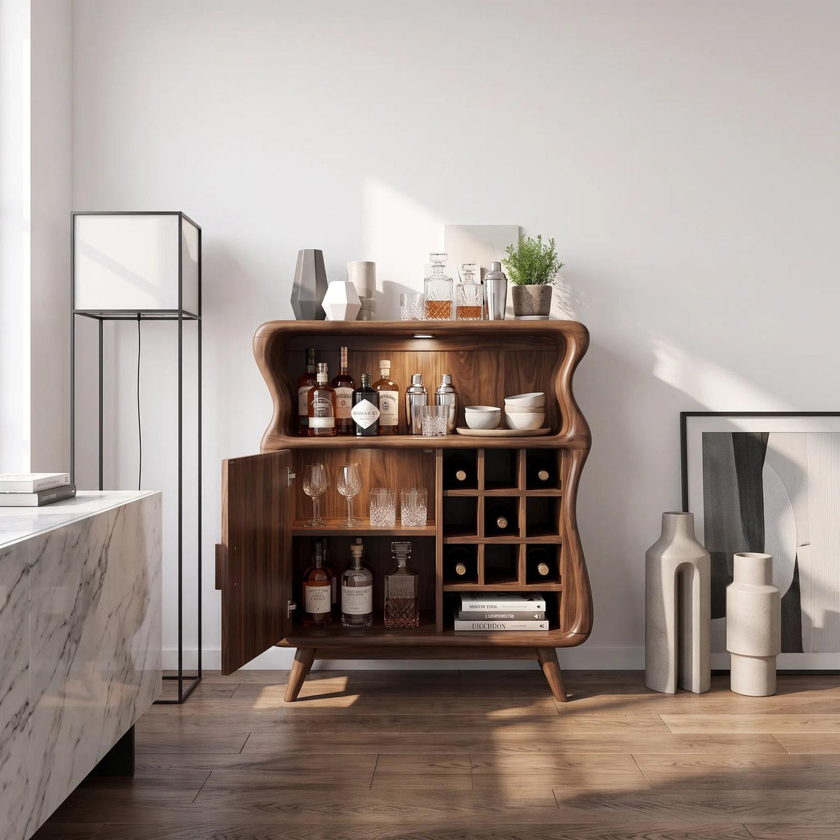 Mid Century Bar Cabinet with Storage Modern Kitchen