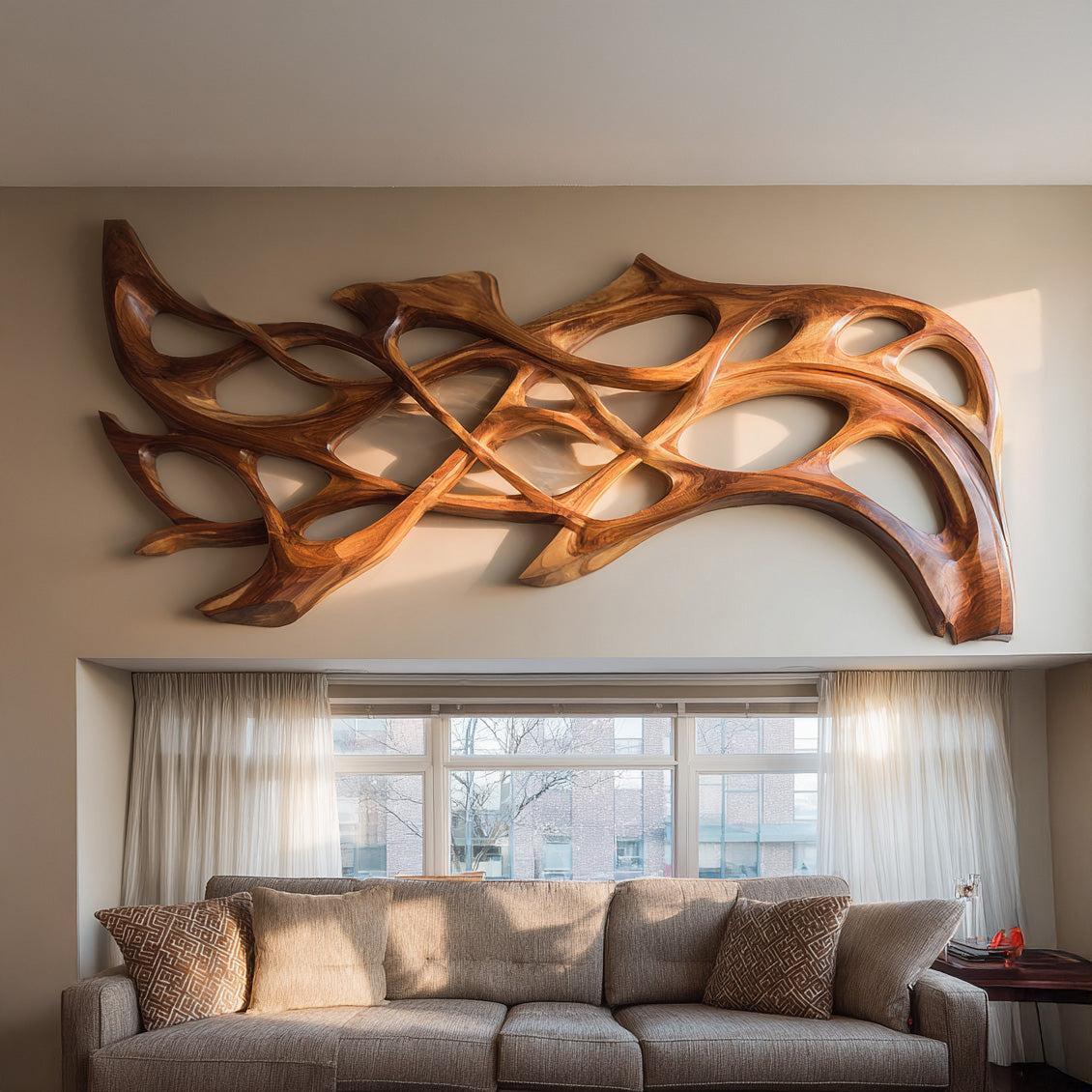 Spry Interior Organic Wood Wall Art, 3D Hand-Carved Sculptural Wooden Wall Hanging Panel Sculpture for Modern Living Room Decor, RTTHHNWA184