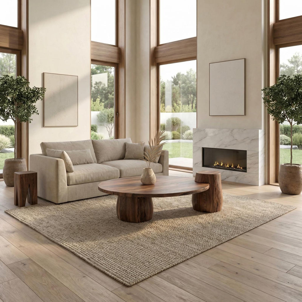 Spry Interior Rustic Coffee Table, Solid Wood Sculptural Base Accent Center Table for Living Room & Lounge, SINLSACF328