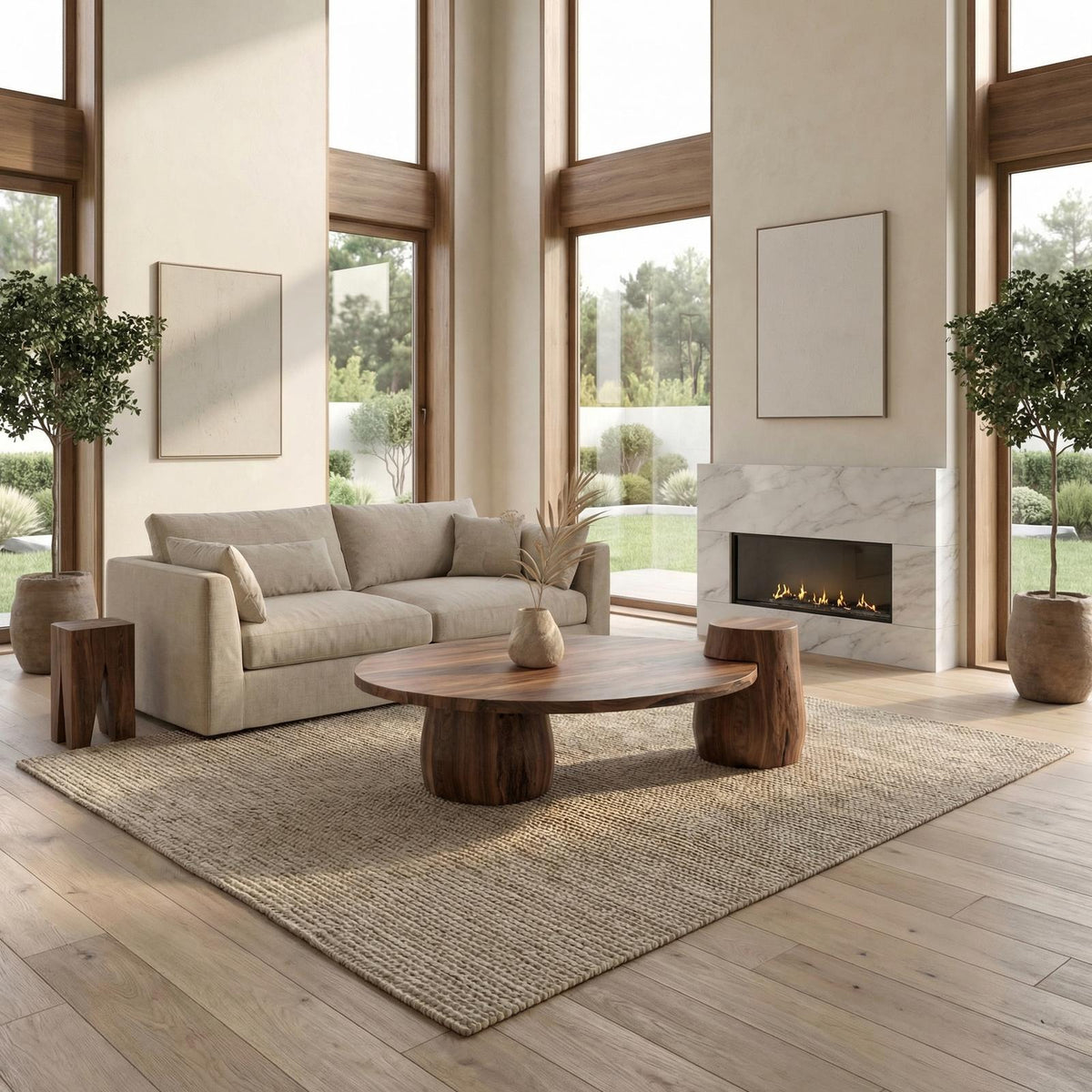 Spry Interior Rustic Coffee Table, Solid Wood Sculptural Base Accent Center Table for Living Room & Lounge, SINLSACF328