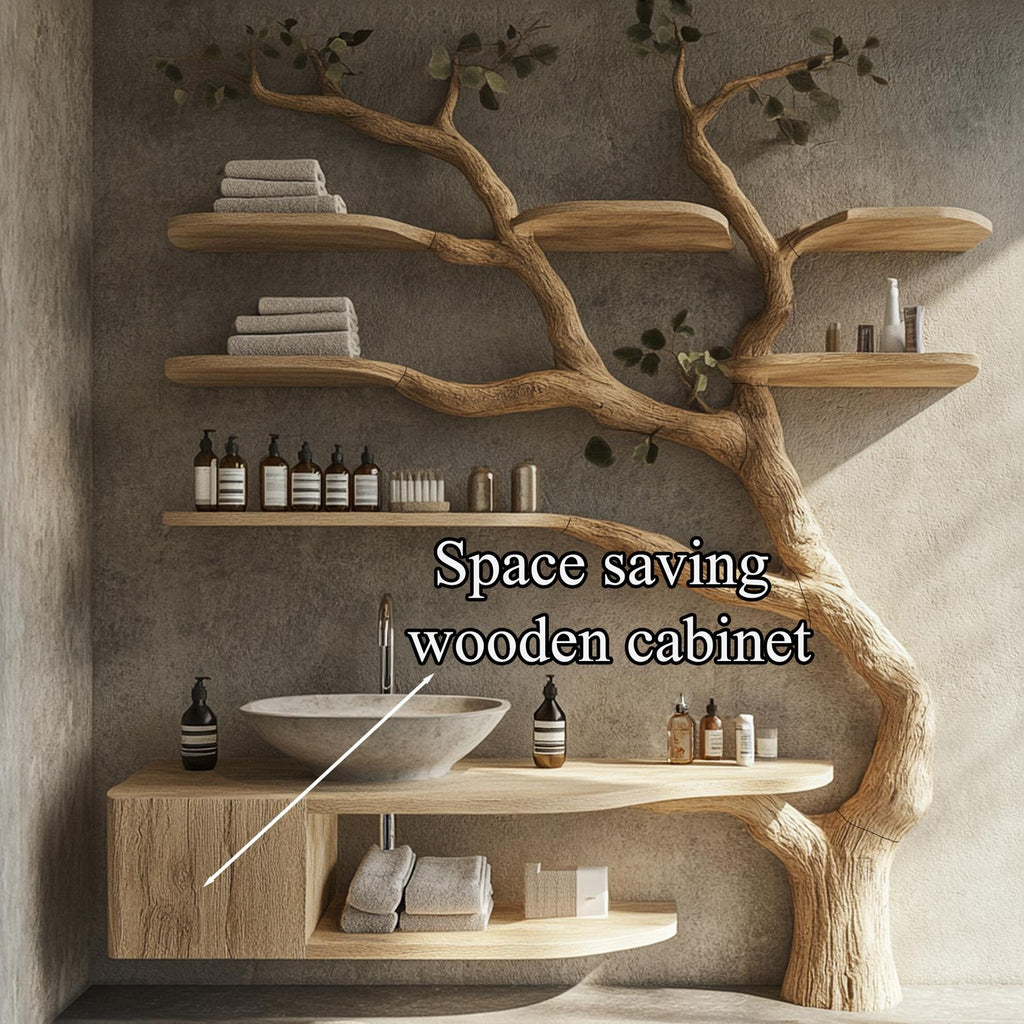 Wood Vanity With Mini Sink Floating Shelves Tree Branches