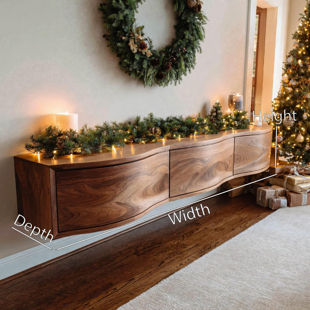 Modern Floating TV Stand Console, Handcrafted Wall Mounted Wooden Media Entertainment Shelf for Home Decor