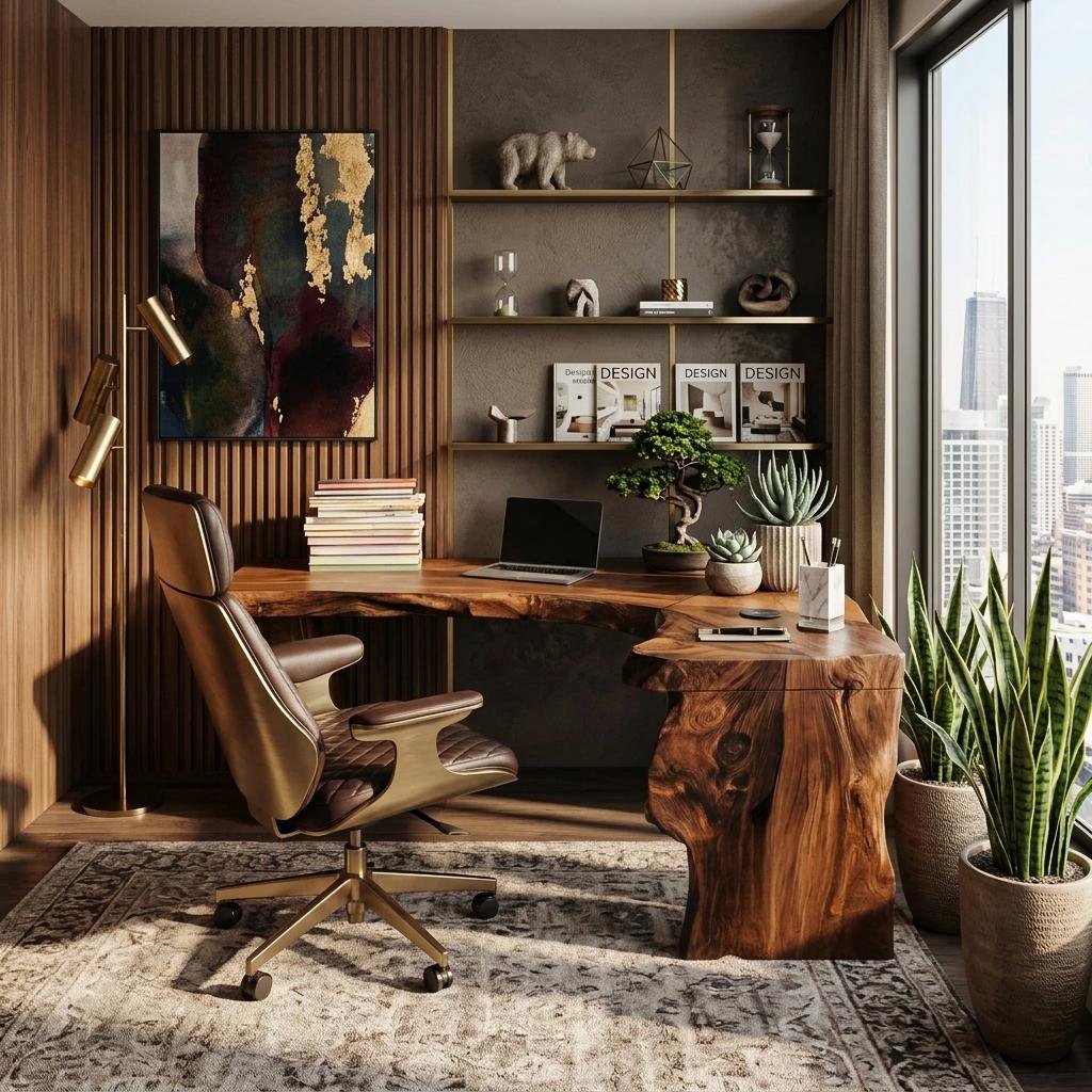 Rustic Live Edge L-Shaped Corner Desk, Handcrafted Solid Wood Executive Computer Table for Home Office