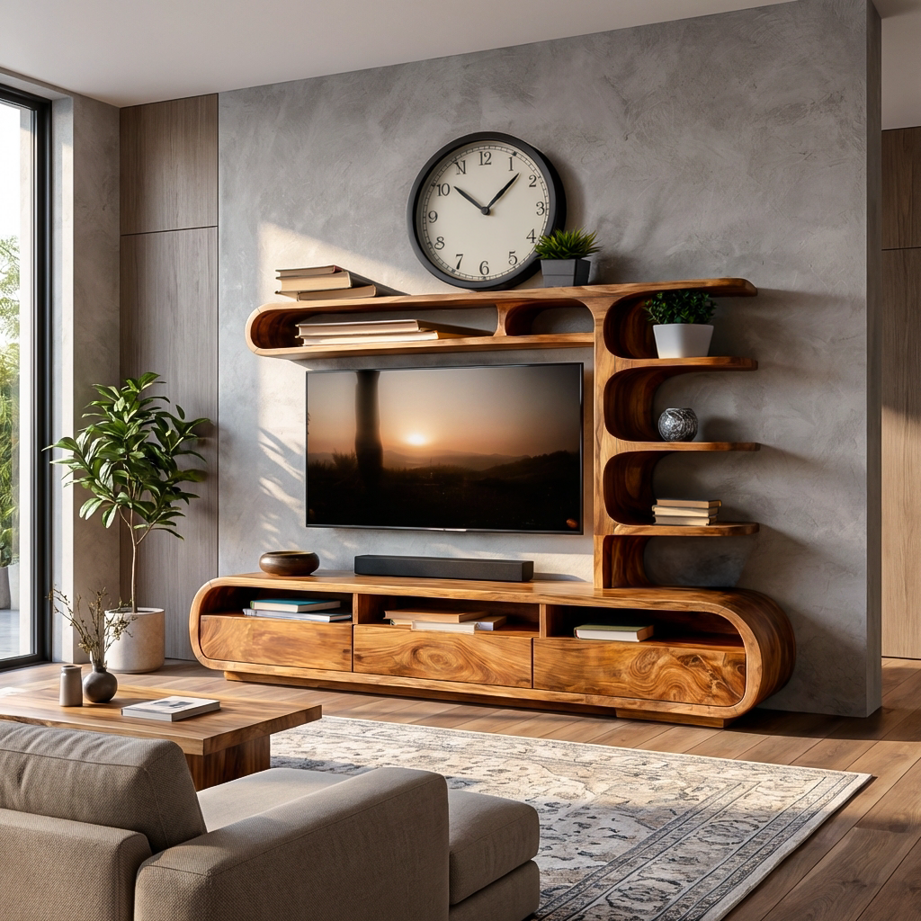 Elegant Wooden TV Console, Modern Classic Media Stand Credenza, Solid Timber Entertainment Unit for Living Area