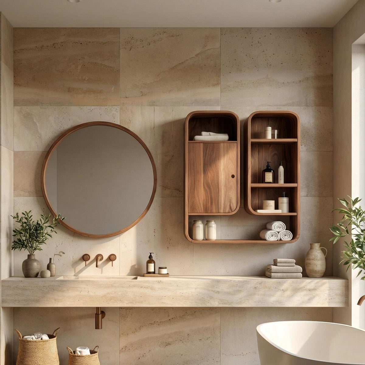 Modern Unique Bathroom Cabinet, Solid Wood Artistic Storage Organizer Cupboard for Bathroom
