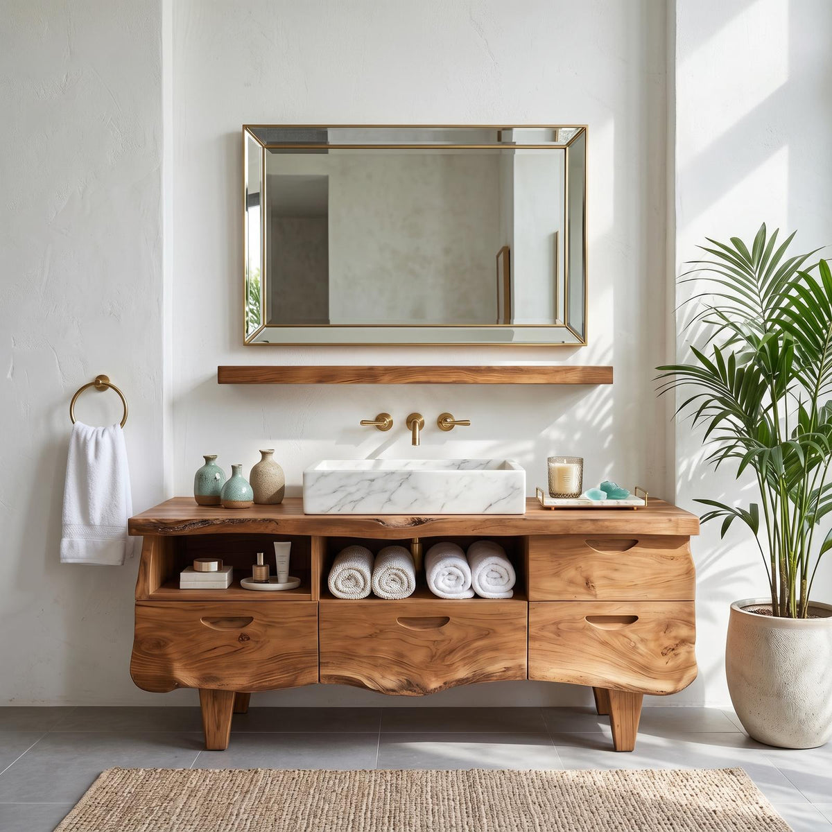 Farmhouse Solid Wood Bathroom Vanity, Handcrafted Single Sink Storage Console, Rustic Cabin Style Washstand