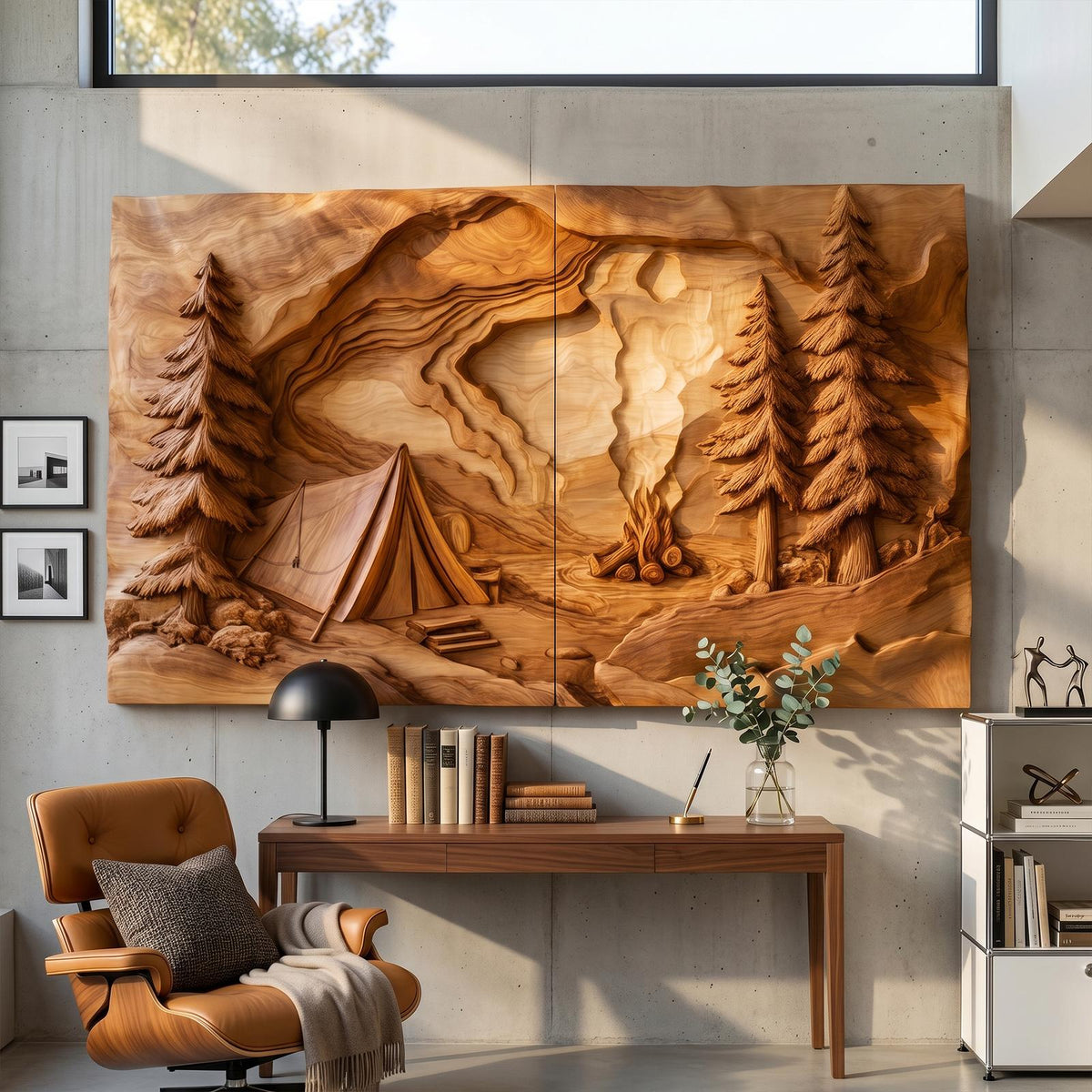 Nature Inspired Forest Wood Wall Art, 3D Layered Wooden Tree Sculpture Sign Panel for Rustic Cabin Bedroom Decor