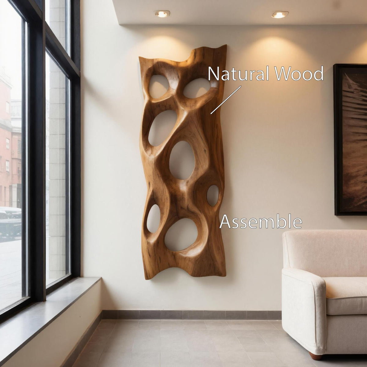 Contemporary Sculptural Wall Art, Abstract 3D Carved Wood Geometric Wall Sculpture Panel for Entryway & Lounge