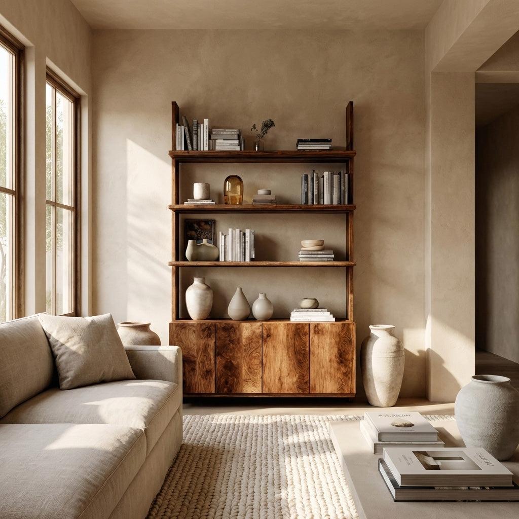 Modern Wood Bookshelf with Open Storage Shelves & Drawers, Handcrafted Bookcase for Living Room & Office
