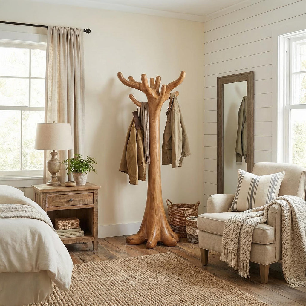 Rustic Minimal Tree Coat Rack For Bedroom And Living Area