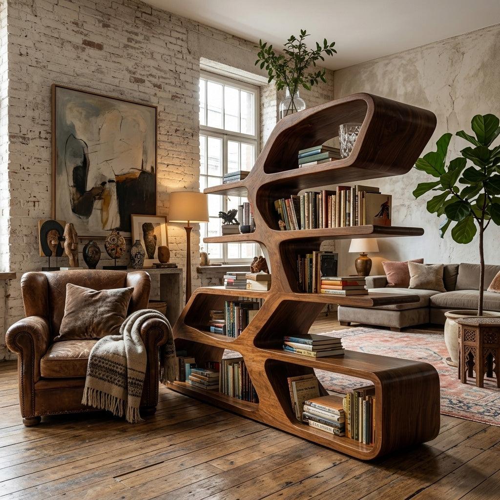 Modern Sculptural Bookshelf For Living Room Decor