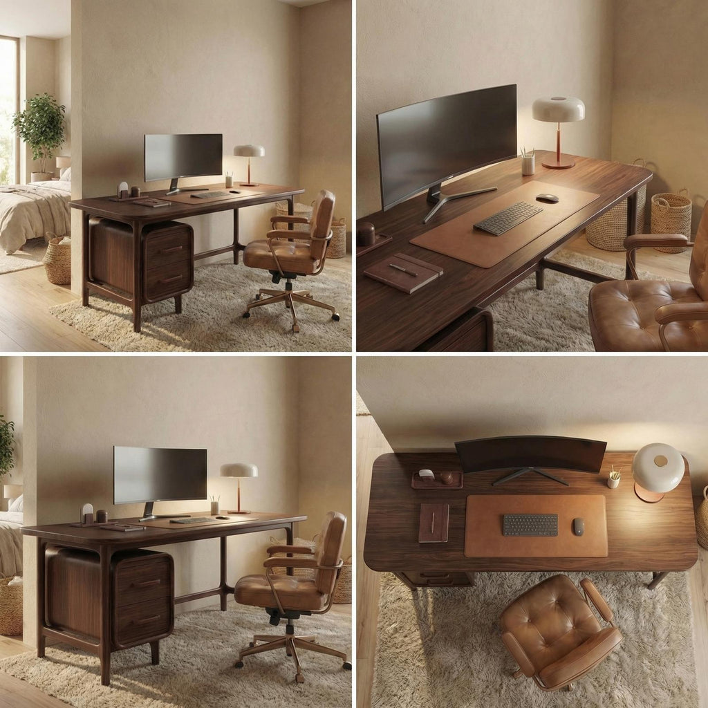 Mid Century Work Desk, Solid Wood Computer PC Writing Desk for Home Office & Study