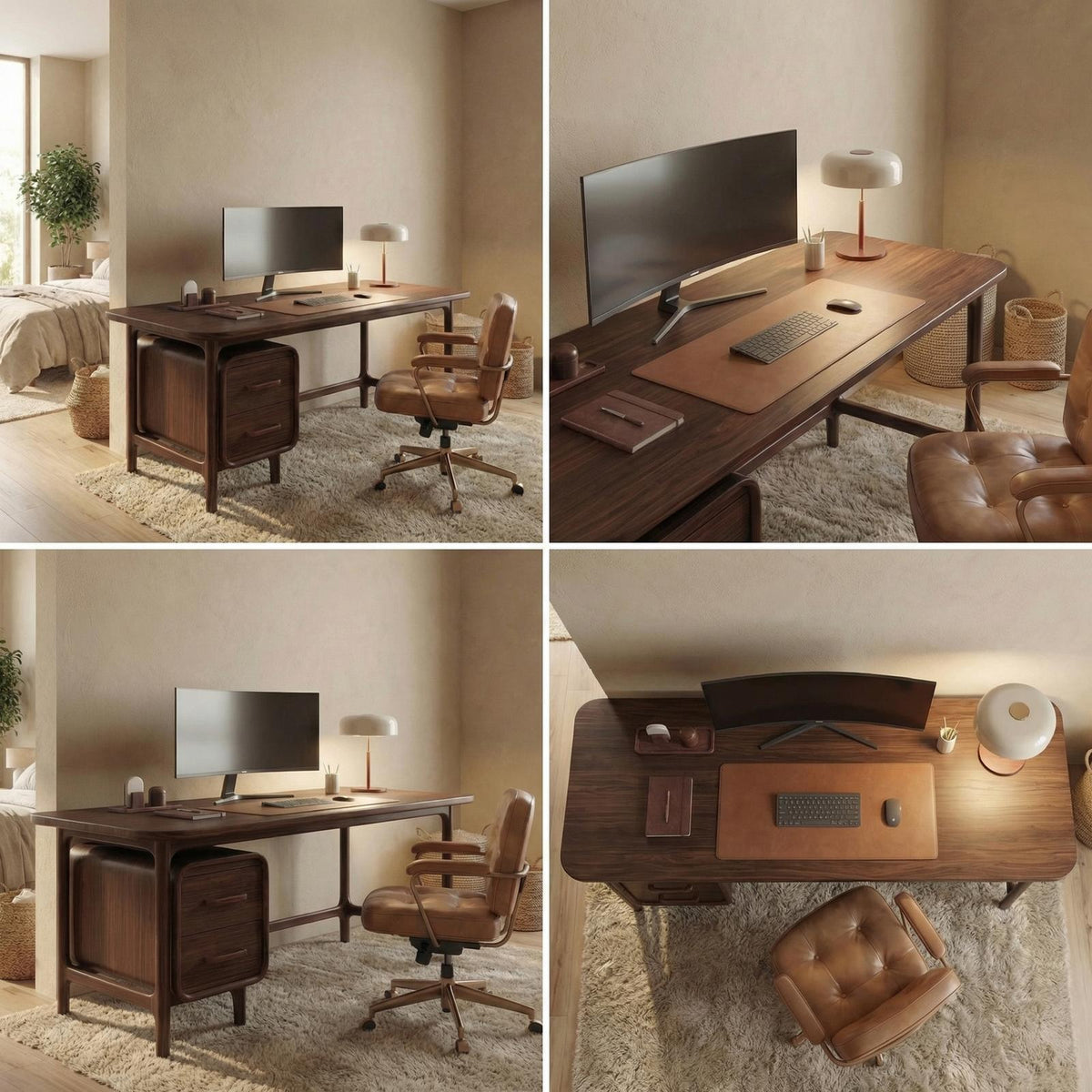 Mid Century Work Desk, Solid Wood Computer PC Writing Desk for Home Office & Study