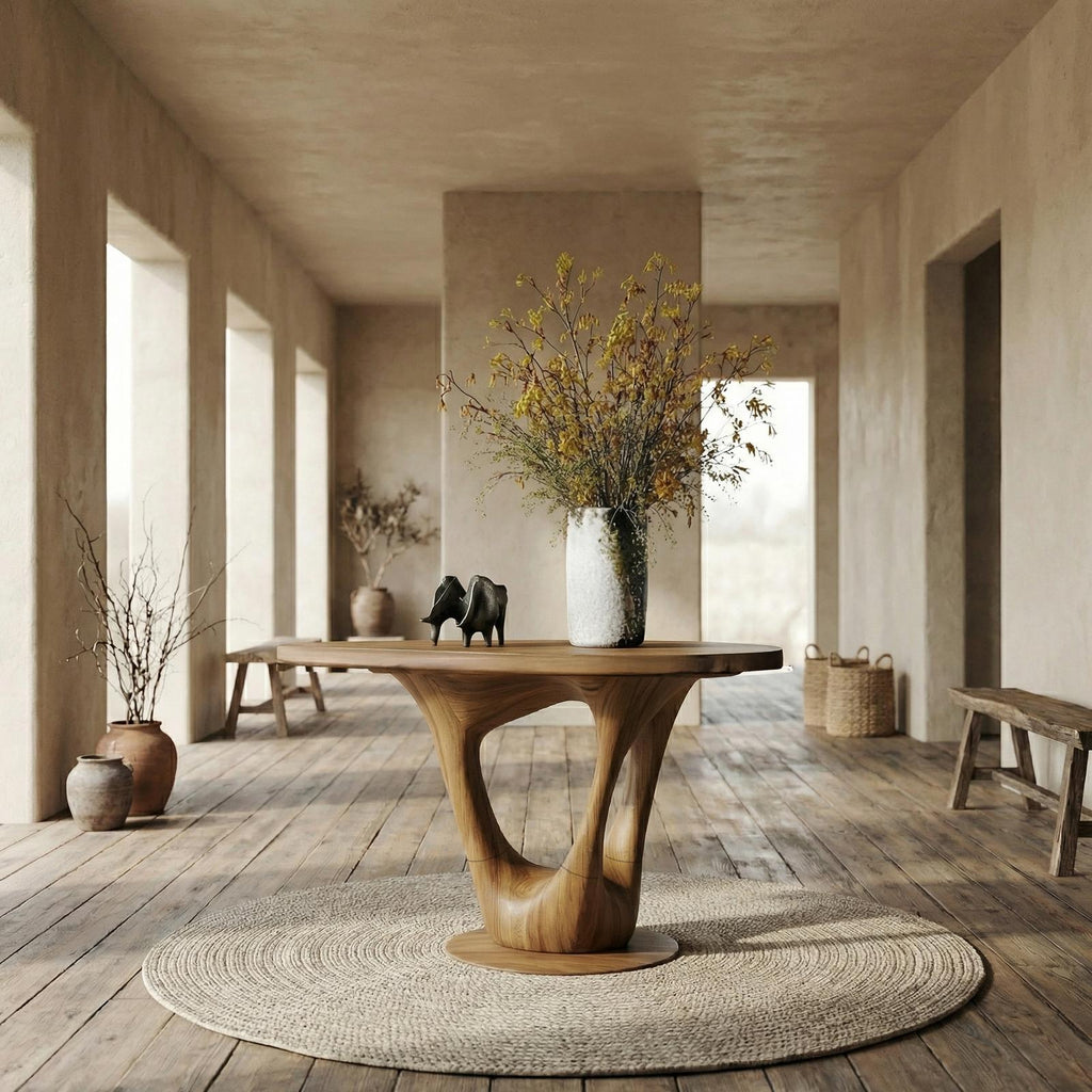 Sculptural Contemporary Entryway Foyer Table, Solid Wood Artistic Accent Table for Hallway Decor