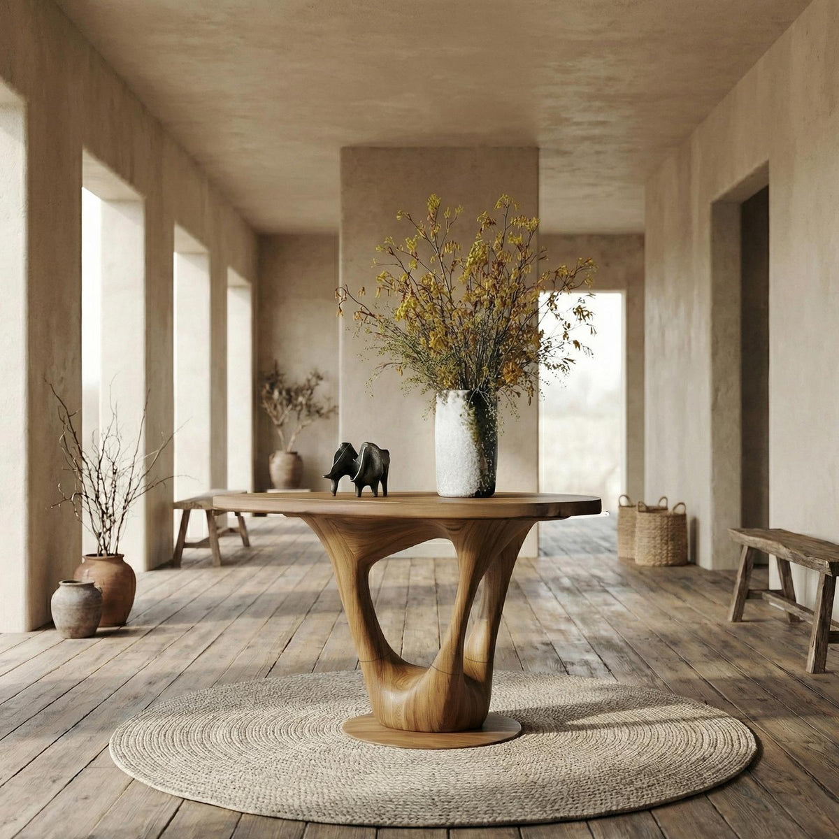 Sculptural Contemporary Entryway Foyer Table, Solid Wood Artistic Accent Table for Hallway Decor