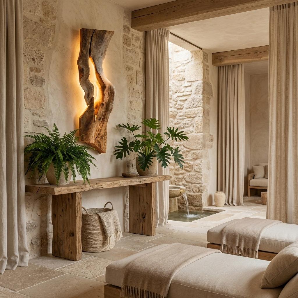 Rustic Wooden Wall Lamp, Handcrafted Natural Wood Sconce Light for Bedroom Headboard & Hallway Accent, Model