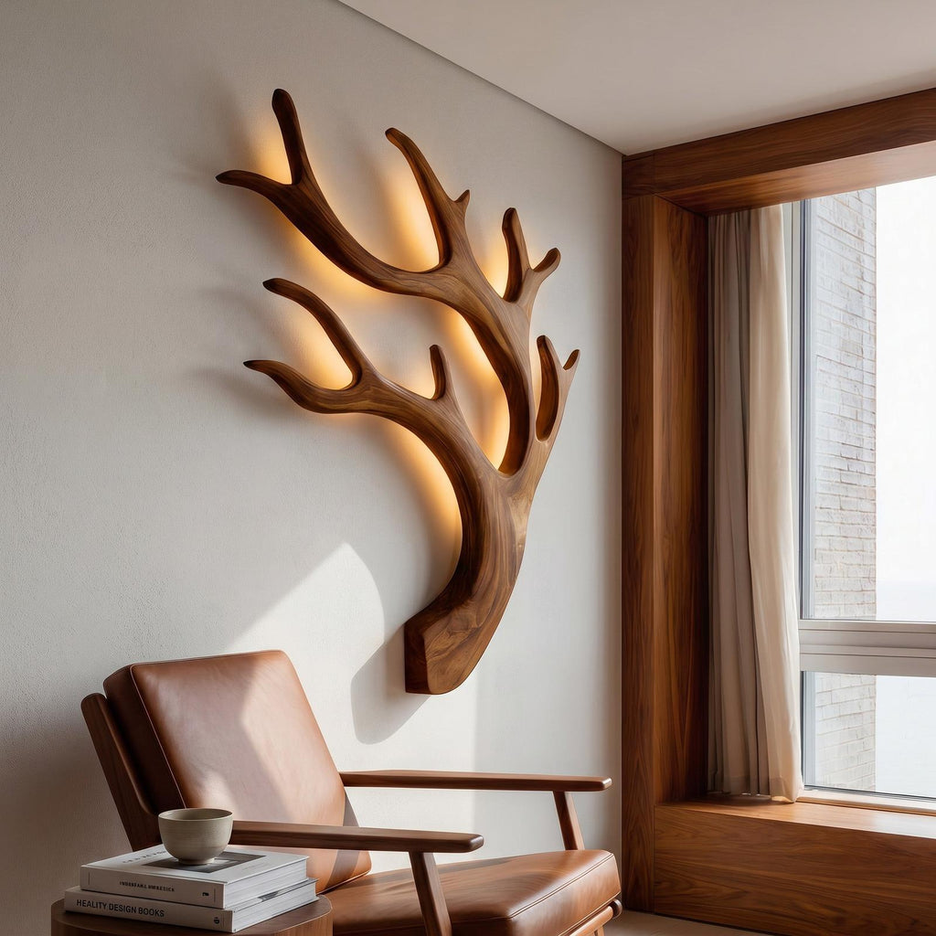 Artistic Wooden Wall Light, Minimalist Modern LED Sconce for Quiet Luxury Bedroom & Living Room Accent, Model