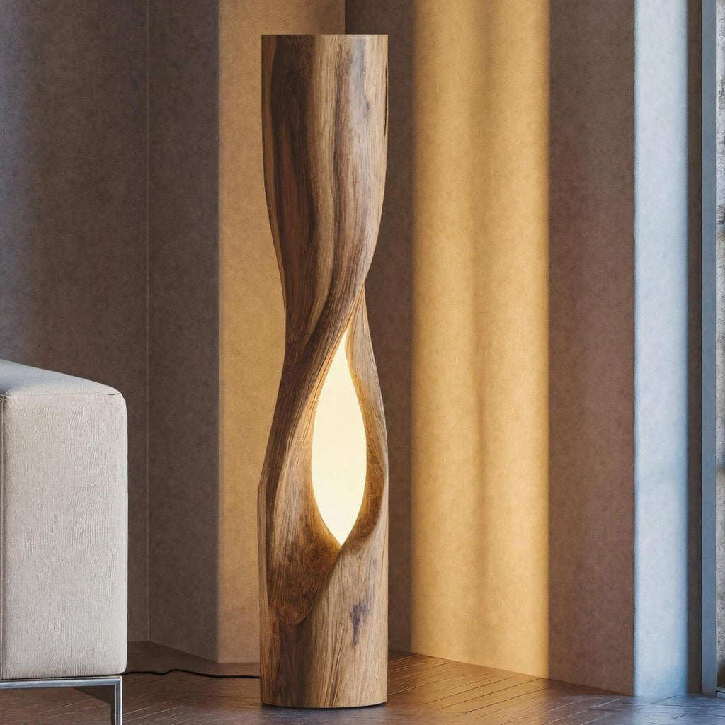 Minimalist Wooden Floor Lamp, Modern Solid Wood Standing Accent Light with Fabric Shade for Living Room, Model