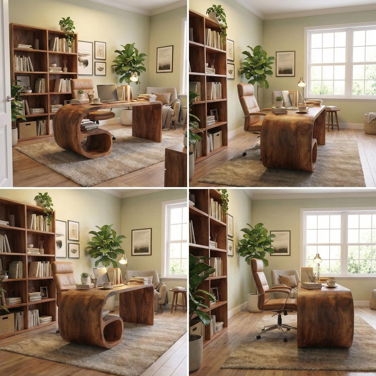 Modern Sculptural Desk, Solid Wood Artistic Computer Writing Desk for Home Office