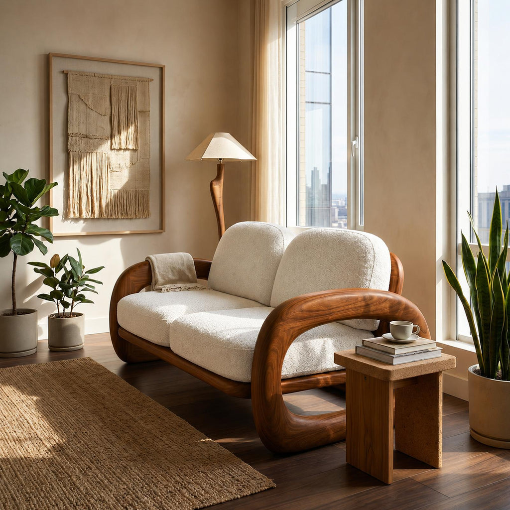 Mediterranean Inspired Wooden Sofa Coastal Living Room