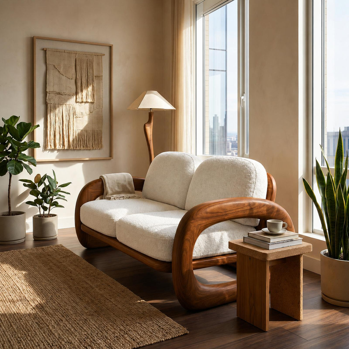 Mediterranean Inspired Wooden Sofa Coastal Living Room