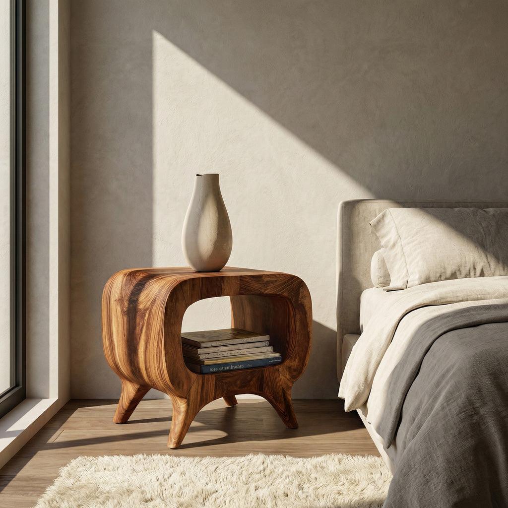 Spry Interior Modern Wooden Nightstand with Rounded Edges, Minimalist Bedside End Table with Drawer, Model RTTHHNNS029