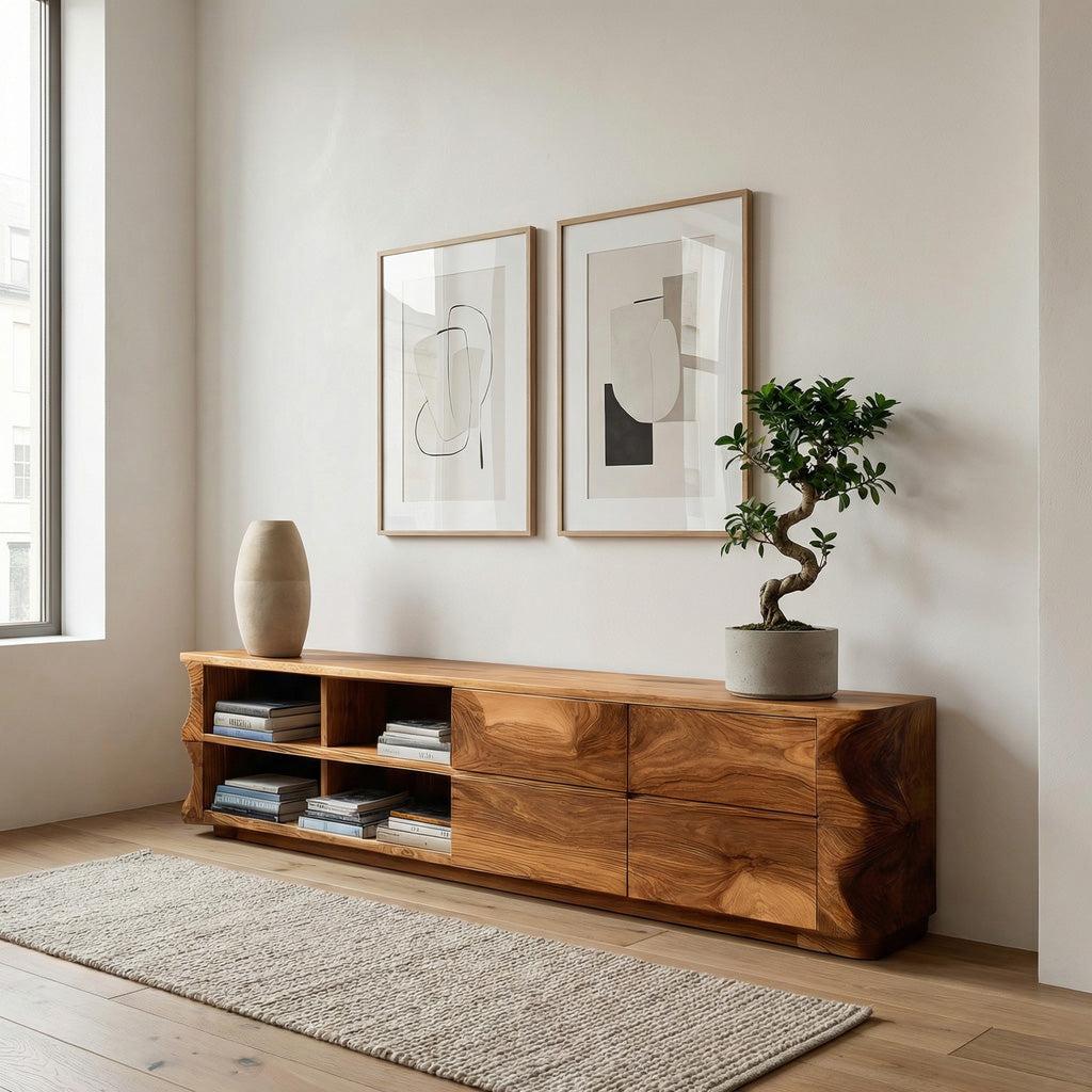 Spry Interior Quiet Luxury Modern Sideboard Cabinet, Handcrafted Wood Credenza Buffet and TV Console for Living Room, Model RTTHHNSD022