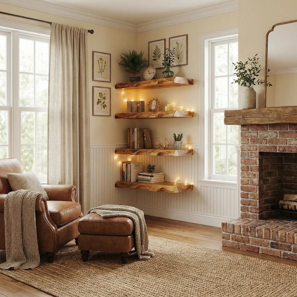 Rustic Organic Floating Wall Shelf For Bedroom And Living Room