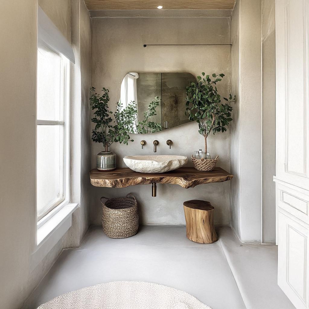 Midcentury Natural Wood Vanity Bathroom