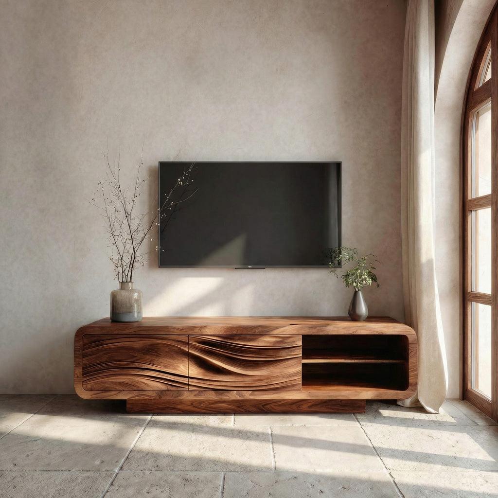 Spry Interior Modern Organic Sculpted Sideboard, Handcrafted Solid Wood Credenza Cabinet & Buffet for Living Room Dining, Model RTTHHNSD025