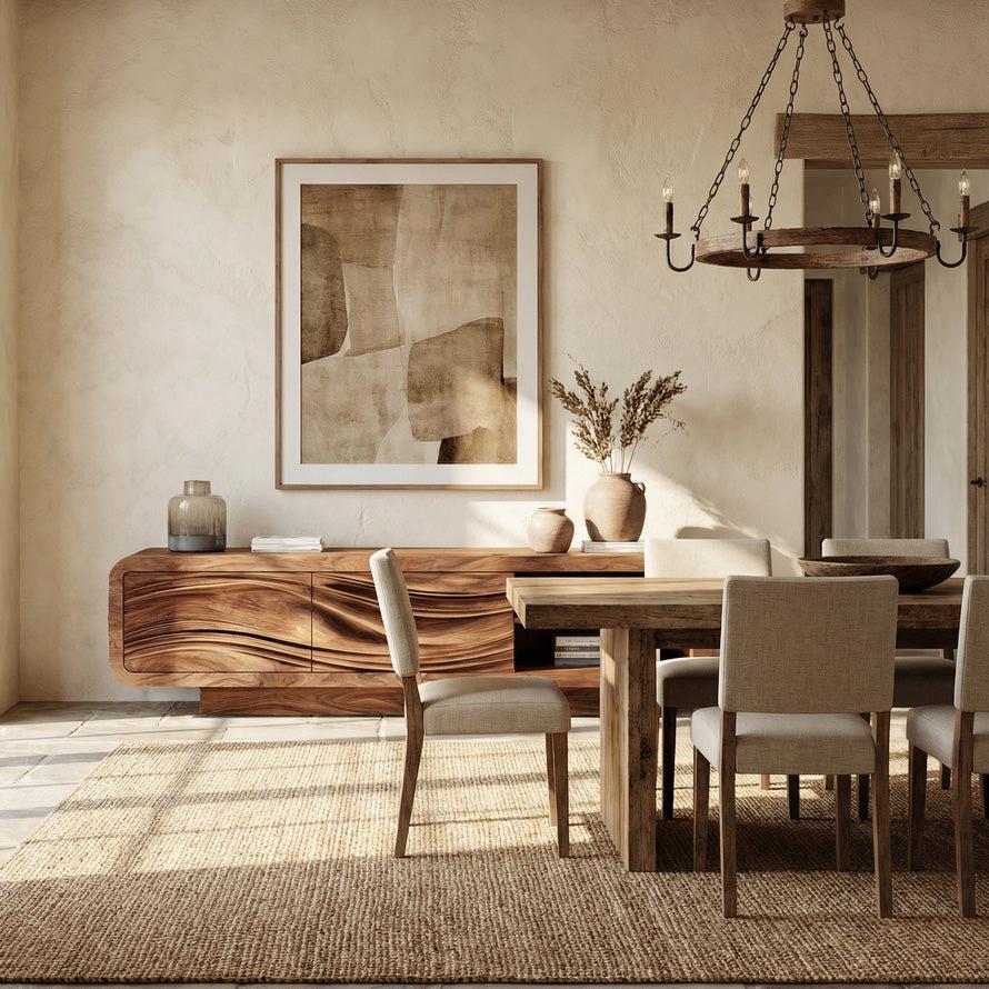 Spry Interior Modern Organic Sculpted Sideboard, Handcrafted Solid Wood Credenza Cabinet & Buffet for Living Room Dining, Model RTTHHNSD025